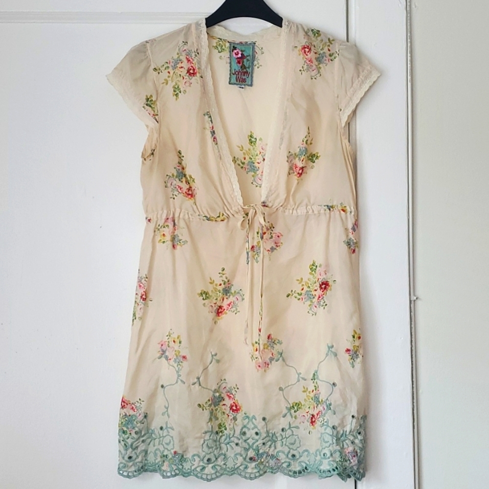 Johnny Was cream floral shirt